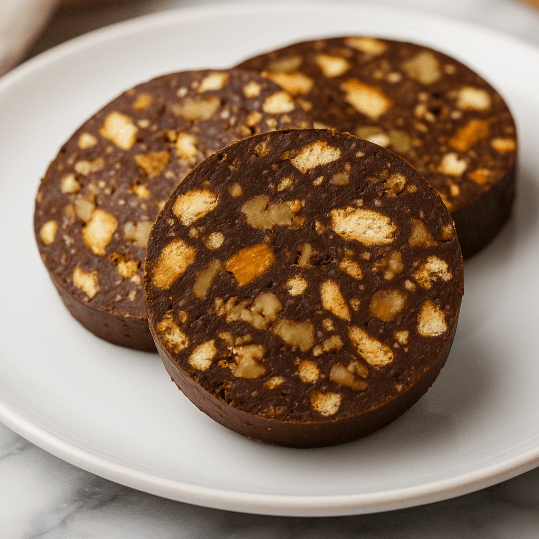 Salchichón de chocolate, nueces y naranja