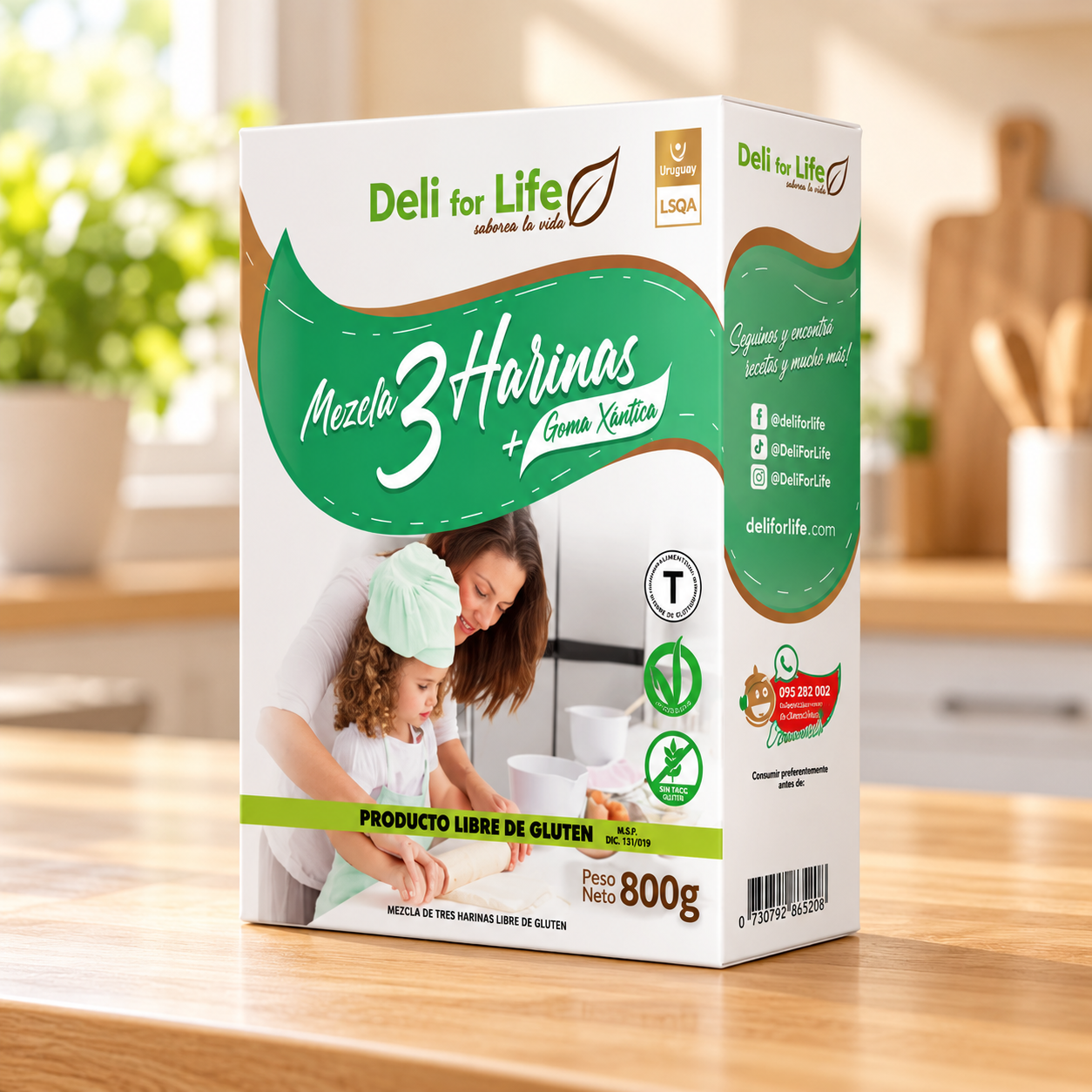 Caja de Mezcla 3 Harinas con goma xántica Deli for Life de 800 g